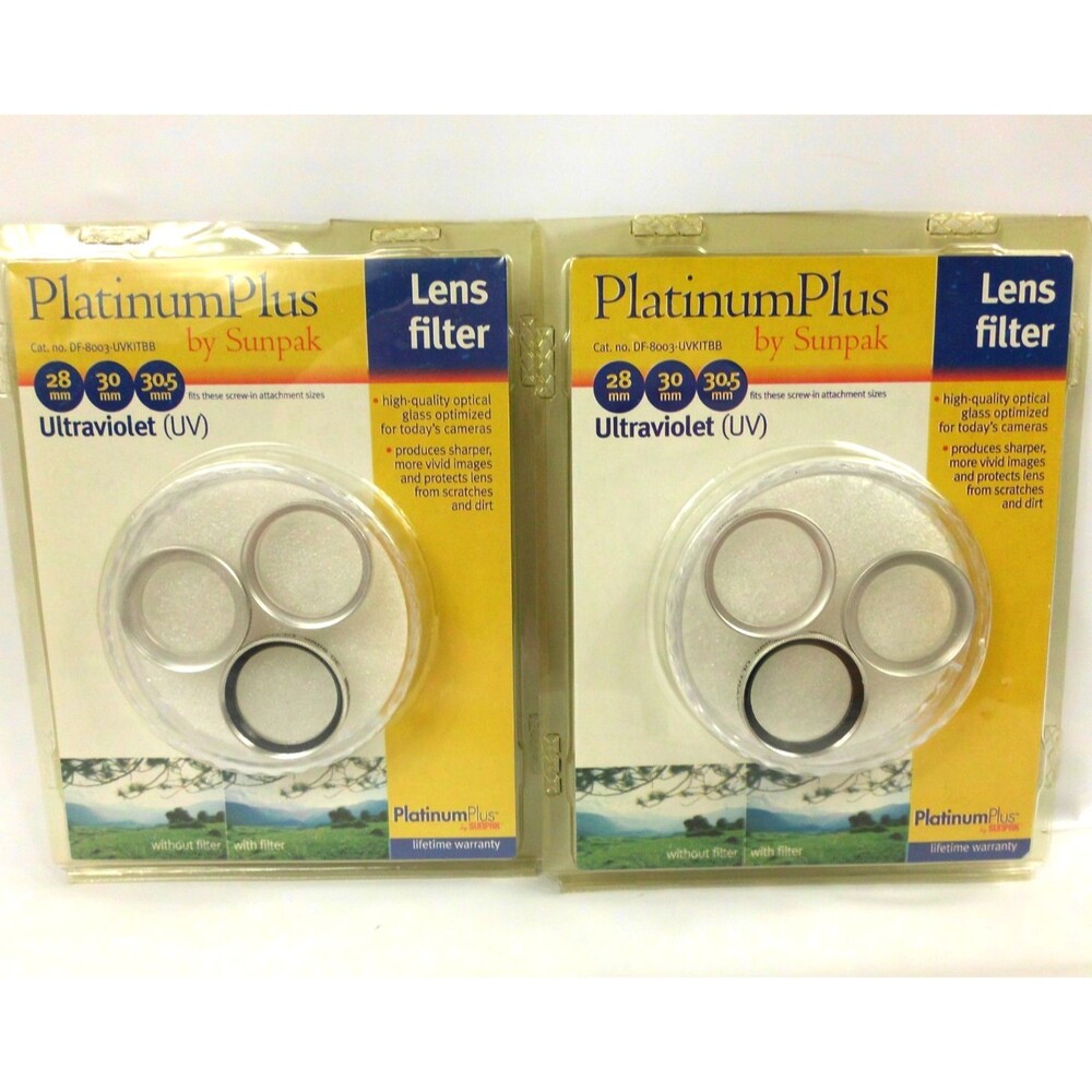 Platinum Plus Lens Filter 28 30 30.5 Ultraviolet UV By Sunpak Lot of 2 New